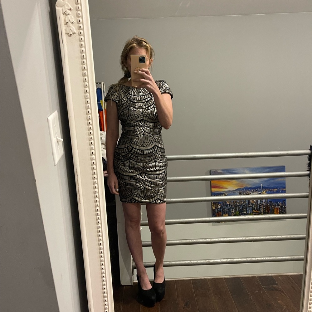 Dress the Population Silver and Black Sequin Mini Dress